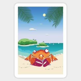 Funny Crab On The Beach Sticker